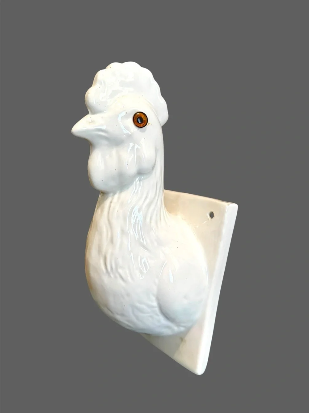Vintage white ceramic rooster wall hook chicken farmhouse kitchen decor